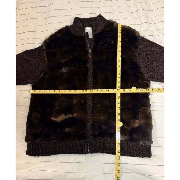 Lisa International | Vintage Chocolate Brown Zip Faux Fur Sweater Jacket Size XL - Picture 8 of 8